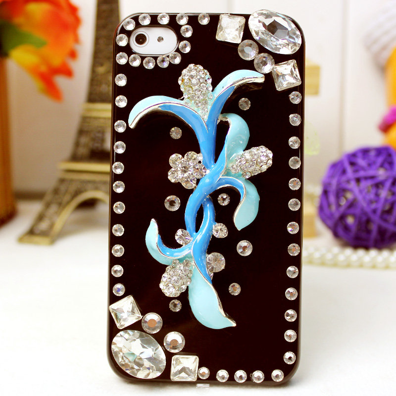 Designer Iphone 5 Case, Black, Floral, Crystal, Luxury, 3d, Bling, Handmade, Iphone 5 Case